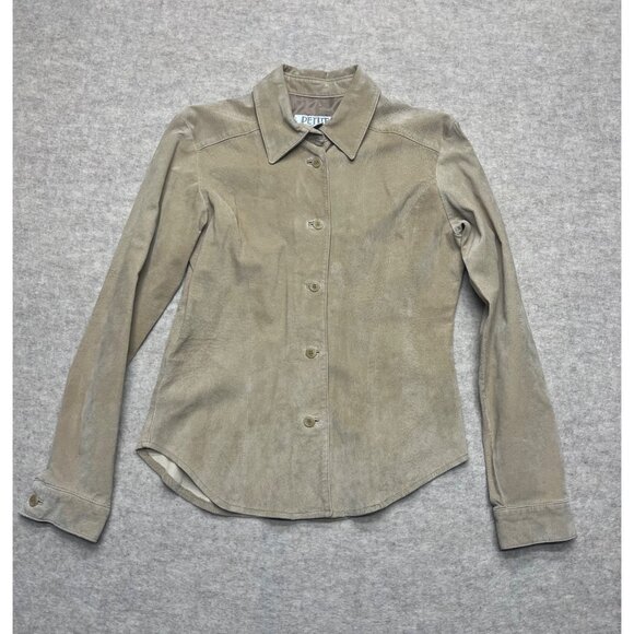 Vintage Petite Sophisticate Tan 100% Leather Button Down Shirt Size 10 Petite - Picture 1 of 7